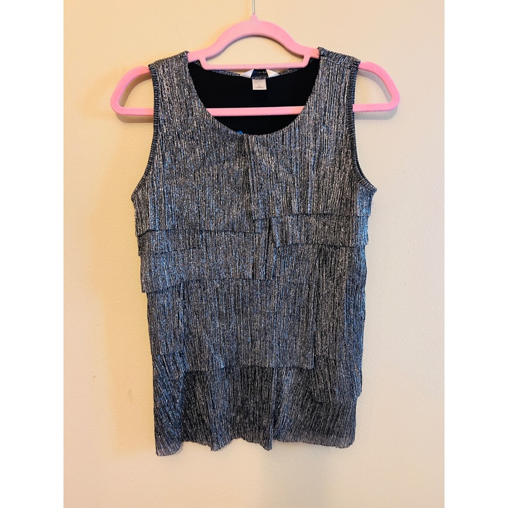 Christopher & Banks Tank Top Womens Small Silver Excellent Tiered Pleated